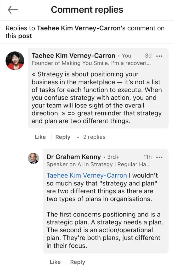 Conversation on Linkedin about strategy part 1